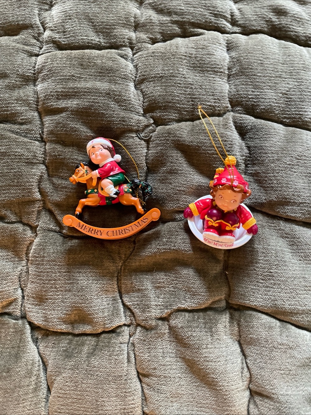 Vintage Campbell Soup Kids Christmas Ornaments Pair
